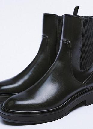 Брендові чорні черевики челсі зі шкірозамінника "zara". розмір eur40.