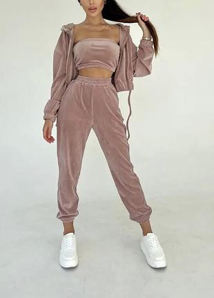 Жіночий велюровий(плюшевий)спортивний костюм-трійка