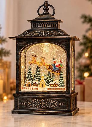Новогодний декоративный фонарь-ночник xmas санта в санях 25.3 см