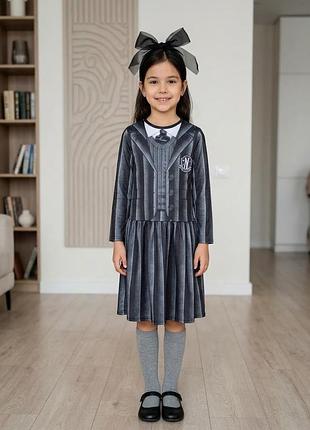 Карнавальный костюм венздей аддамс wednesday addams уенсдей уэнсдей платье платья на halloween хелловин гелловин косы для девочки 7 лет
