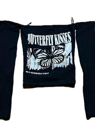 Y2k butterfly kisses off-shoulder top