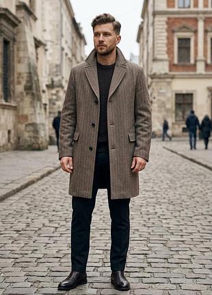 Вовняне пальто h+h menswear «ялинка» — стильний унісекс / оверсайз, 80% вовна