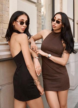 Шоколадна замшева сукня shatski wear міні коротка жіноча відкрита спина платье розмір м