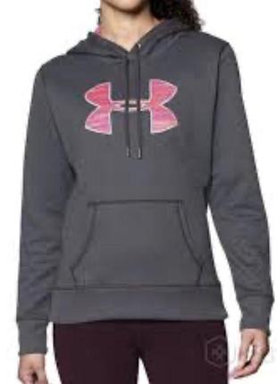 Женские худи under armour с ярким розовым логотипом на груди и принтованной подкладкой капюшона