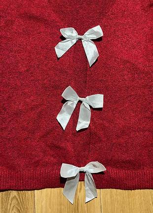 † wine red satin bow oversized cardigan 3