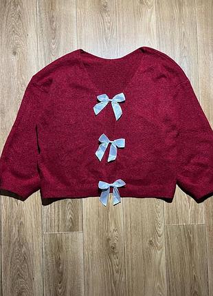† wine red satin bow oversized cardigan 2
