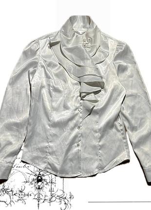 † pearl white satin victorian jabot blouse