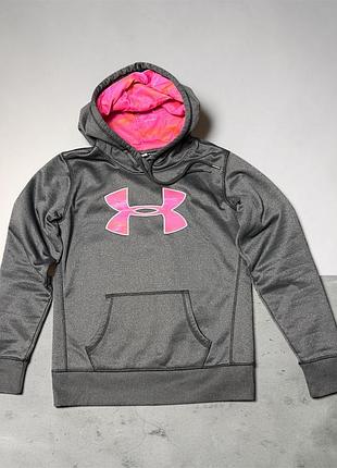 Женские худи under armour с ярким розовым логотипом на груди и принтованной подкладкой капюшона