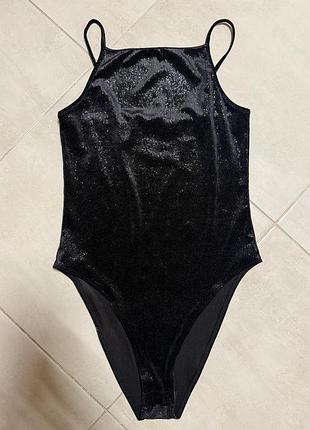 Боді жіноче h&m велюрове з напиленням, чорне, розмір s