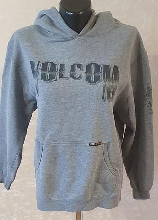 Серое худи volcom унисекс с капишоном, размер m (оверсайз / стритвир)