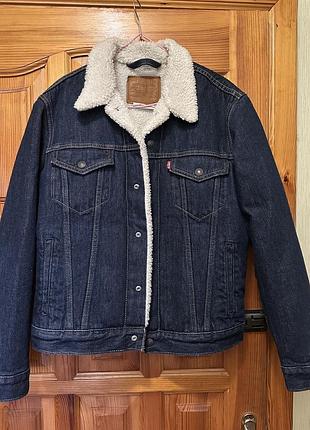Куртка чоловіча джинсова levi’s синя з хутром
