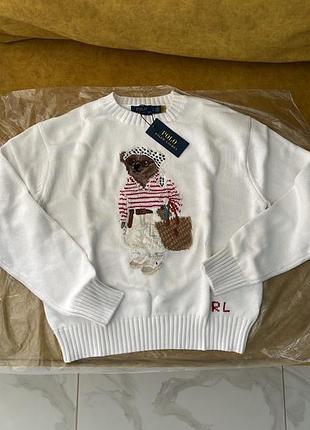 Светр жіночий polo ralph lauren білий з ведмедем