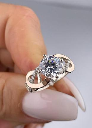 Серебряное кольцо 925 пробы с фианитами, белый цвет вставки, размер 17.5 22, 22