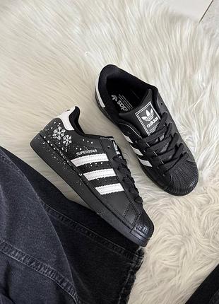 Жіночі кросівки adidas superstar black snowflakes