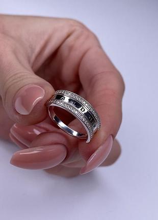 Срібна каблучка 925 проби з фіанітами, білий колір вставки 21.5, 21,5