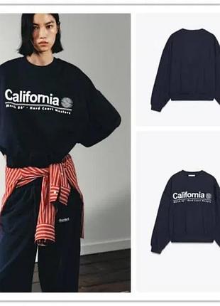 Світшот жіночий zara чорний з написом california, розмір s, 100% бавовна