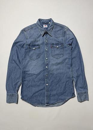 Джинсова сорочка levi's western cowboy блакитна на кнопках розмір xs