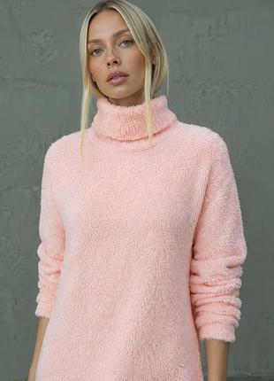 Платье, туника, тедди, меховушка р. xxl, наш 50-56, розовый