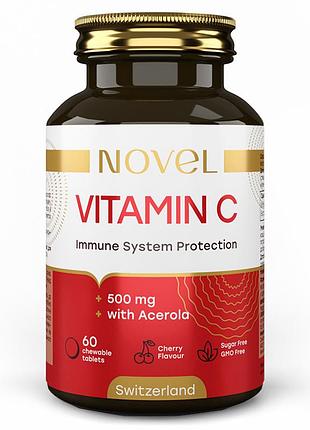 Novel (новел) vitamin c 500 mg + acerola витамин с + ацерола таблетки жевательные со вкусом вишни флакон 60 шт