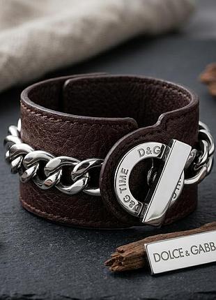 Шкіряний браслет кафф d&g dolce & gabbana dj0446 вінтаж унісекс