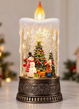 Новорічний світлодіодний нічник-свічка xmas wdl-23016b «сніговик» з підсвіткою та музикою, 24.5 см