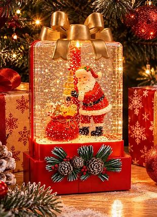 Новогодний светодиодный ночник-фонарик xmas wdl-25010a «подарок» 17.9 см с led подсветкой и эффектом снегопада (от usb и