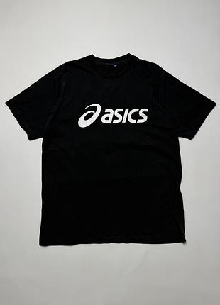Вінтажна чоловіча футболка asics big logo xxl чорна y2k 2008