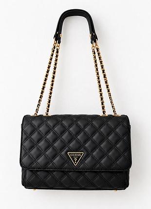 Женская черная стеганая сумочка guess сумка через плечо на золотистой цепочке кроссбоди