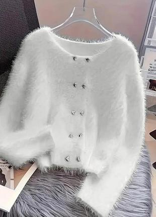 Шикарний, м'який, теплий, пухнастий кардиган, кофта, р. l, xl, наш 46-52, 48-55, білий
