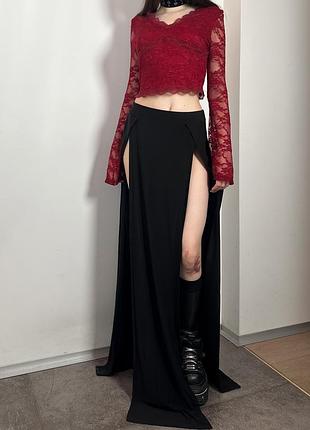 Чорна готична довга спідниця з розрізами готика альт рейв gothic rave alt killstar dollskill demonia