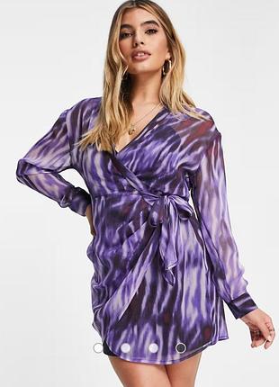 Сукня на запах, напівпрозора з принтом абстракції від asos ❗без підкладки