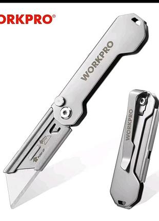 ​ніж складаний будівельний workpro з трапецієподібним лезом sk5, суцільнометалевий edc (w011043as / wp211002)