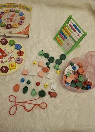Часы обувающий деревянный + счетица +шнуровка бусы