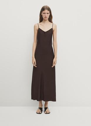 Нова шоколадна сатинова сукня massimo dutti міді xs