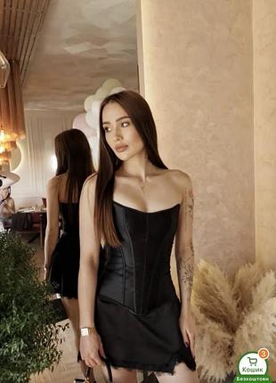 Корсет чорний атласний на шнурівці zara