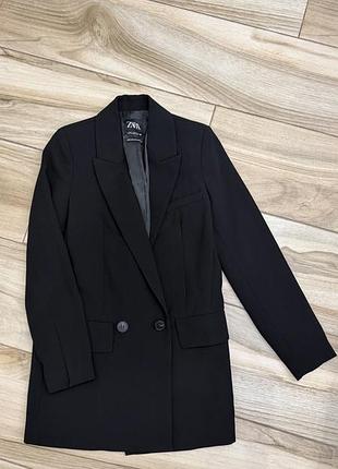 Жакет жіночий zara xs подовжений двобортний оверсайз чорний