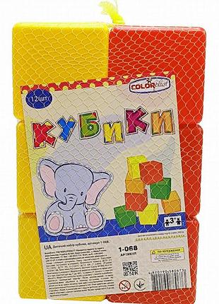 Набор детских пластиковых кубиков colorplast, 12 штук, 4 цвета, для строительства и игр