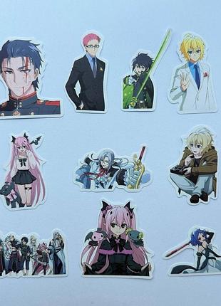 Набор наклеек стикерпак по аниме серафим конца seraph of the end owari no seraph – юитиро, микаэла хякуя, гурэн итиносэ, 10шт