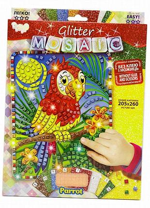 Набір для творчості бліскуча мозаїка parrot від danko toys, 20,6х26 см, самоклеюча