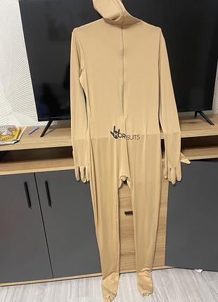 Бежевий комбінезон-морсюйт (morphsuit / zentai) з капюшоном та рукавичками-пальцями xl