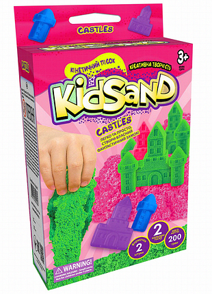 Набір кінетичного піску kidsand ks-05 рожеві замки, 200 г, 2 кольори, з пасочками