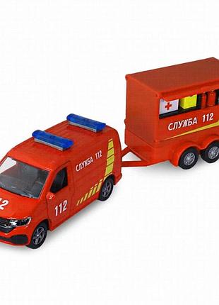 Автомодель volkswagen служба 112 technodrive 520322.270 з причепом, металевий кузов, 30 см