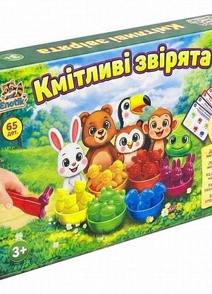 Настольная игра «сообразительные зверушки» enotik, 65 деталей, пинцет, 8 карточек, от 3 лет