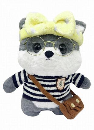 Мягкая игрушка собачка bambi k0201 серая с одеждой, 30 см