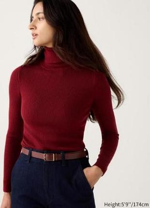 Шерстяной гольф кофта лонгслив в милый рубчик uniqlo