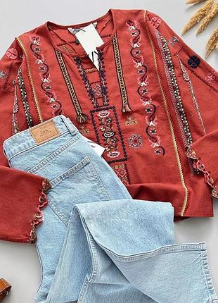 Рубашка zara в этническом стиле с вышивкой