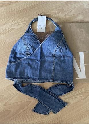 Джинсовий топ на завʼязки zara