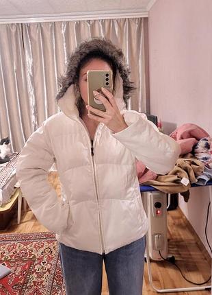 Куртка курточка жіноча denim co демісезонна біла стьобана капюшон штучне хутро молочна тепла осінь зима весна змійка 16 44 l xl xxl 2xl 48 50 52