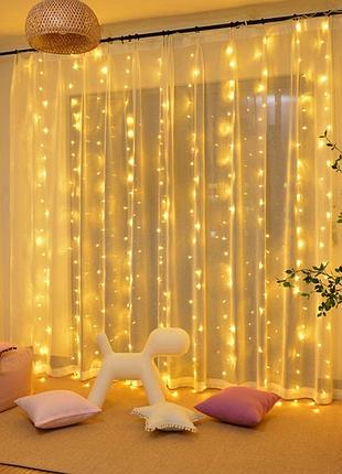 Світлодіодна гірлянда штора водоспад 3х1.8 м xmas 320-ww led теплий білий, новорічна гірлянд дощик