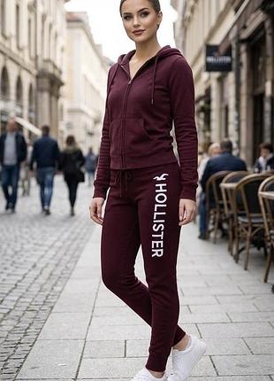 Жіночі спортивні штани / джогери hollister (розмір s), бордові / марсала, на флісі